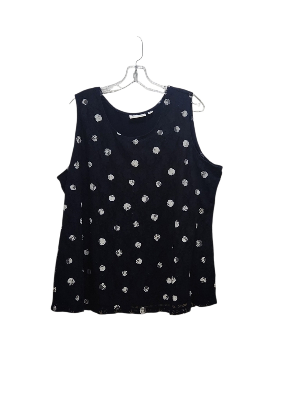 Susan Graver Navy and White Polka Dot Scoop Neck Tank** Stretch Lace Plus Sz 2X